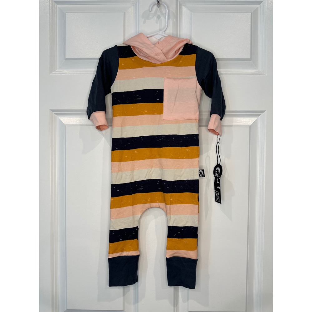 Rags Kids Size 12-18 Month Rainbow Stripe Hooded Romper Jumpsuit